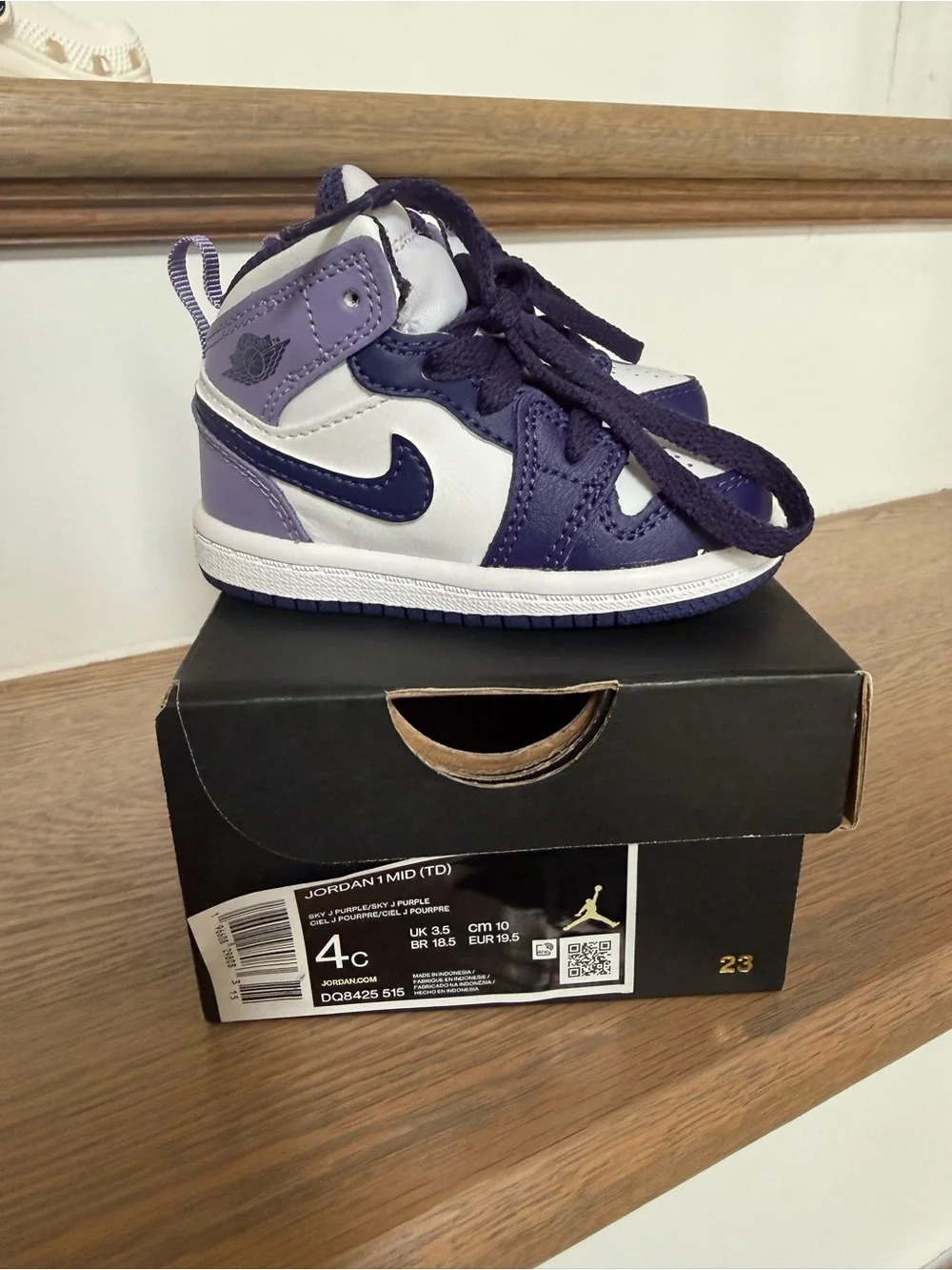 Jordan Baby Purple and White High-Top Sneakers